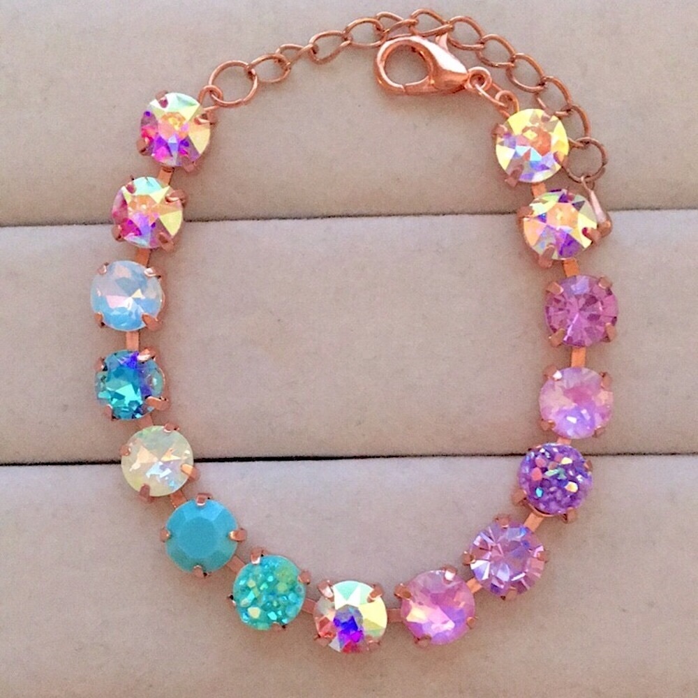 Turquoise + Iridescent Purple Opal Ombre Rose Gold Crystal Tennis Bracelet